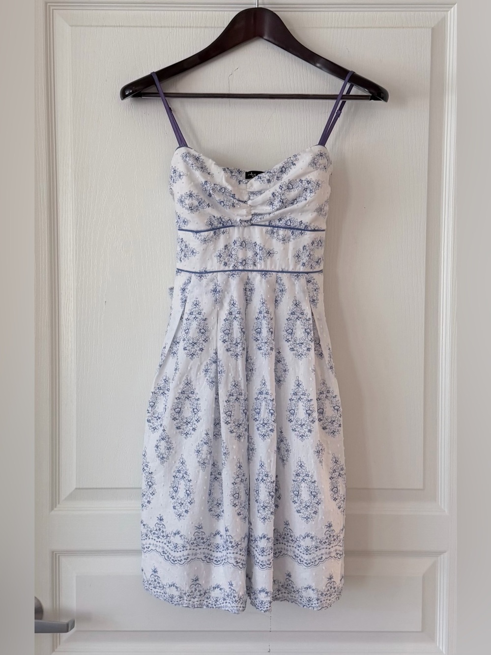 Ruby Rox White Sundress with Blue Print and Purple Straps